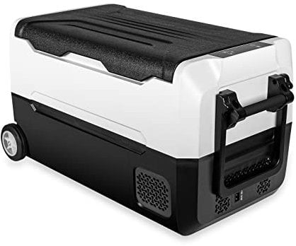 Fullwatt Kompressor Kühlbox 35L mit Rollen, Kühlung bis -20° C, Kühlschrank Elektrisch 12V 24V 220V-240V Anti-Schütteln,Gefrierbox für Camping Auto,LKW, Boot, Reisemobil, Steckdose,Tragbar