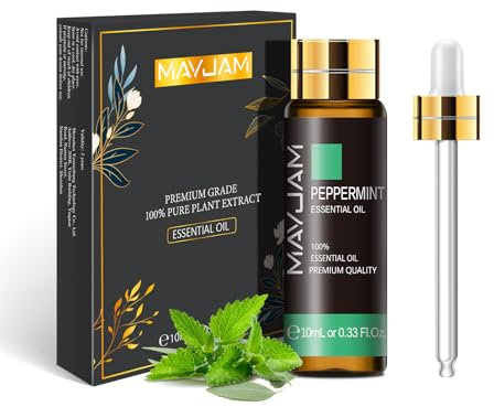 MAYJAM Peppermint Essential Oil 10ML - Pure, Undiluted - Premium Quality Essential Oils with Glass Dropper - for Diffuser and DIY Candle Making