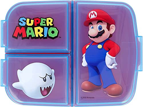 Various Contenitore per bambini, porta pranzo con 3 scomparti, per asilo, con divisore, in plastica, senza BPA, idea regalo per i bambini (Super Mario - Super Mario)