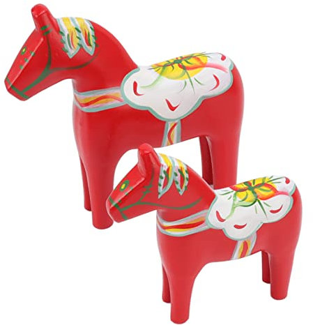 Acouto Holzpferd £¬ 1 Paar Schwedisches Dalapferd aus Holz Dalecarlian Statue Figur Bemaltes Holzpferd für Ornamente Dekoration Kinderpuppen