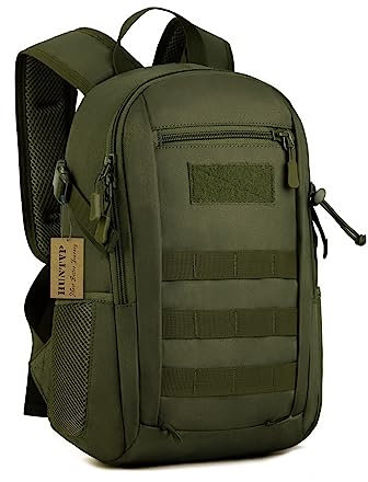 HUNTVP 12L Mini Rucksack Herren Taktisch Wanderrucksack Molle Schulrucksack Wasserdicht Daypack Militär Studenttasche Unitasche Laptoprucksack für Outdoor Sport, 12L-Grün