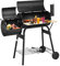 TANGZON Charcoal Barbecue Grill, Barrel Drum BBQ Trolley with Temperature Gauge, Wooden Worktop, Adjustable Vent, Grid Shelf & Wheels, Powder Coated Steel Outdoor Portable Smoker for Garden Patio