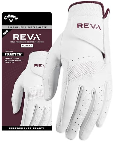 Callaway Golf REVA Women's Golf Glove (Worn on Left Hand, Medium/Large, White/Eggplant)