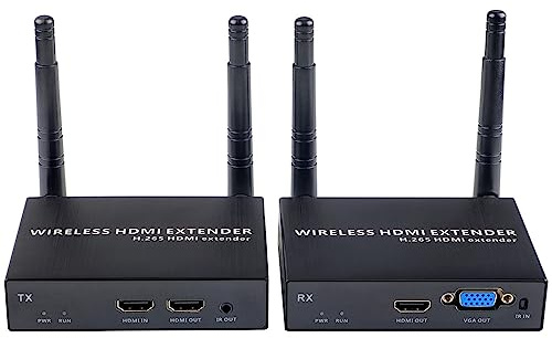 EXVIST 1080P Extension HDMI sans Fil avec Sortie HDMI et VGA, jusqu'à 656 Pieds, Prise en Charge IR, adaptée à la Transmission de vidéo Depuis Un Ordinateur Portable, PS4 vers HDTV ou projecteur