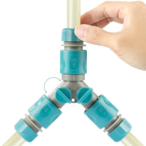 Navaris 2-Wege-Verteiler mit Absperrventil - mit 3 zusätzlichen Schnellanschlüssen - zweiseitiger Schlauch Adapter mit 3X 1/2 Quick Connector - regulierbar