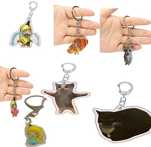 JHIALG Lustiger und niedlicher Bananen-Katzen-Schlüsselanhänger, weinende Geräusche, Schlüsselanhänger für Rucksäcke, Handtaschen für Kinder und Erwachsene