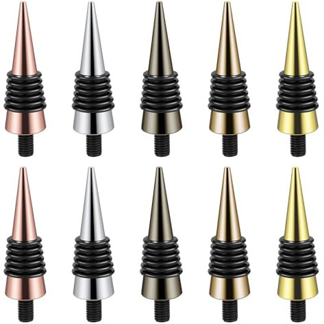 Kopinma 10 Pieces Cone Shape Bottle Stopper with Threaded Post Metal Wine Stopper Inserts Set Hardware for Wood Turning DIY Project