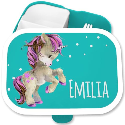 Brotdose Kinder Campus für Mepal - Einhörner - Brotbox Einhorn Lunchbox Unicorn Vesperdose Fabelwesen I - 750 ml - Türkis - einschulung geschenke mädchen kinderbrotdosen kindergarten einhörnern