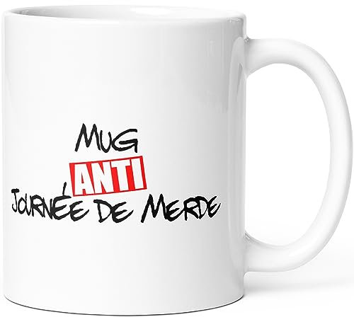 Mug Humour Anti journée de Merde Tasse Message Drôle. Idée Cadeau Original Ami Collègue Homme Femme Couple Frère Soeur Copain pour Anniversaire Noël. Dino Mugs le Sourire dès le Réveil.