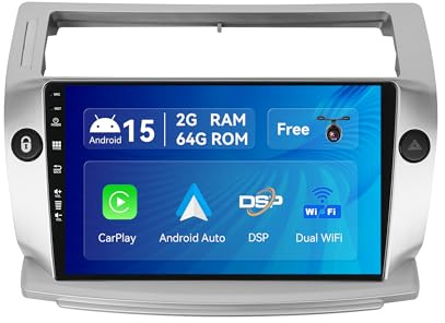 SXAUTO Android 15 Autoradio für Citroen C4/C-Quatre/C-Triomphe (2004-2012) - Eingebaut CarPlay Android Auto - Kamera - Lenkradsteuerung/DAB/4G/Dual-Band WiFi/Bluetooth5.0/DSP - 2 Din 9 Zoll