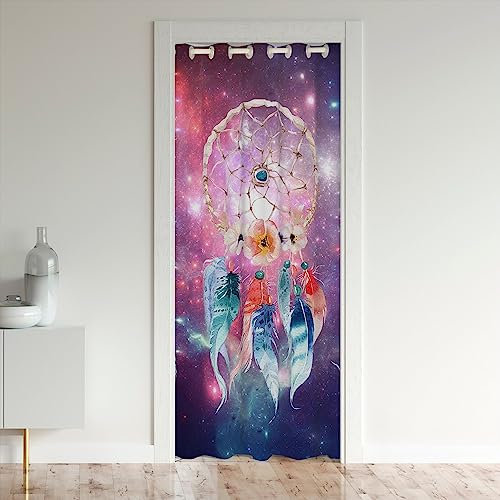 richhome Traumhafter Sternenhimmel Türvorhang, Boho Traumfänger Bunte Federn Blackout Vorhang 106x203, Traumfänger Türvorhang für Wohnzimmer Dekoration