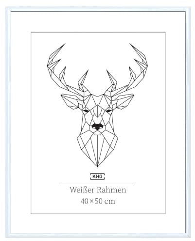 KHG Bilderrahmen aus Kunststoff mit stabilem Glas und Passepartout, zum Aufhängen oder Hinstellen, Ideal für Portraits, Urkunden, Poster - weiß, 40x50 cm