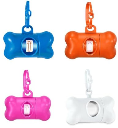 MEISO 4 Pièces Distributeur Sac a Crottes Chien, Livré avec 4 Rouleaux de Sacs poubelles, Distributeur de Sac Poubelle pour Chien de Compagnie,Distributeur de Sac Dejection Canine avec Laisse Clip (B)