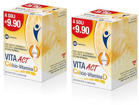 Vita Act Calcio + Vitamina D, Integratore Alimentare a base di Calcio e Vitamina D, 1 Confezione Bipack da 120 compresse