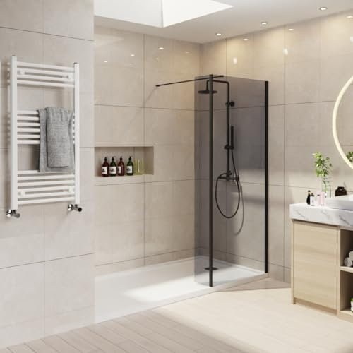 NRG 760mm Walk in Shower Enclosure Wet Room Shower Screen Panels 8mm Smoked Easy Clean Glass with 300mm Return Panel
