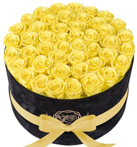 Forever Echte Rosen in Wildlederbox - 47 Stück Rosen in einer Box - Luxus konservierte Rosen die über ein Jahr halten - Valentinstag Blumen für Lieferung Prime - Muttertag, Geburtstag, Weihnachten