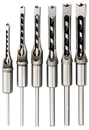 Brad Point Wood Drill Bit Set，Tile Drill Bits Set for Ceramic Porcelain Granite Marble，Masonry drill bit，Concrete Drill Bit，6PCS HSS Twist Drill Bits Square Auger Mortising Chisel Drill Set Square Hol