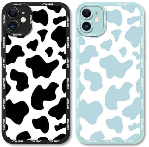 Yoedge 2 Pack Cute Phone Cases for iPhone 11 Case 6.1, Fashion Cow Print Silicone Slim Soft TPU Phone Case for Women, Shockproof Cover Protective Funda para Girls, Black & Blue…