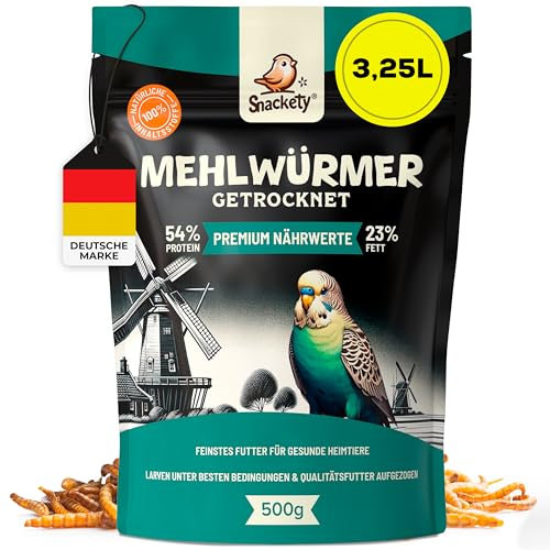 Mehlwürmer getrocknet 500g Premium Hühnerfutter Insekten Vogelfutter Wildvögel ganzjährig Igelfutter Vögel, Fische, Schildkröten, Nager, Igel, Reptilien, Eichhörnchen Futter Hamsterfutter (3,25L)