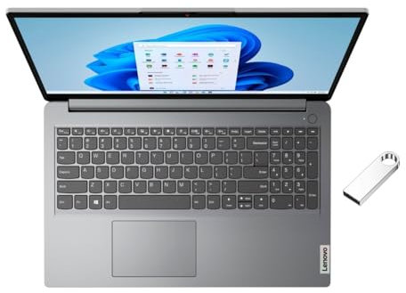 Lenovo Ideapad 1 - Computer portatile HD da 15,6, processore AMD Athlon Silver 7120U, 4 GB di RAM DDR5, SSD da 128 GB, scheda grafica AMD Radeon, Windows 11 Home, grigio con flash drive USB da 64 GB