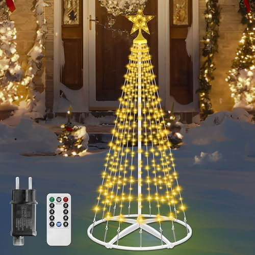 HELESIN Weihnachtsbaum Metall Kegelform 154 LED Lichterbaum 8 Modi Timer Wasserdicht Weihnachtsbeleuchtung Außen Lichterkette Weihnachten Beleuchtung für Garten Balkon Weihnachtsdeko Aussen Warmweiß