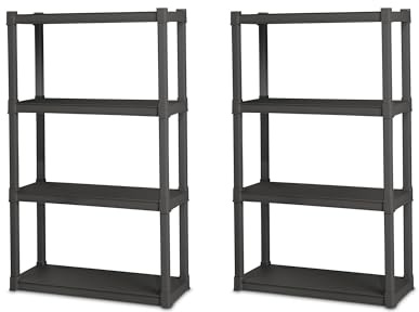 Sterilite 2-Pack 4 Shelf Unit, Heavy-Duty Shelving Storage and Utility Rack - Standing Plastic Organizer Shelves for Kitchen, Bathroom, and Garage