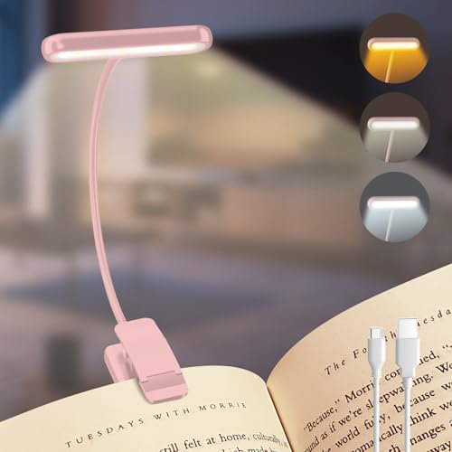 iFalarila Leselampe Buch Klemme, Breite Lichtabdeckung, USB C Wiederaufladbare Buchlampe mit 3 Farben & 10 Helligkeit dimmbar, flexibler Schwanenhals, klemmleuchte, Leselicht für Kinder