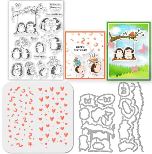 GLOBLELAND Igel Stamps Stanzschablone für die Kartenherstellung Schmetterling Silikonstempel Stanzschablone Liebesherz PET Malschablonen Für DIY Scrapbooking Bastelalben Zubehör