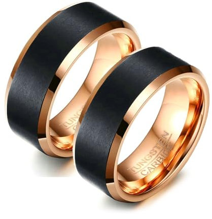 Daesar Ringe Verlobung Set 2 Ringe Schwarz Rosegold, Paar Ringe Wolframcarbid 8MM Matt, Trauringe mit Gravur Partnerringe für Sie und Ihn Damen Gr.60 (19.1)& Herren Gr.62 (19.7)