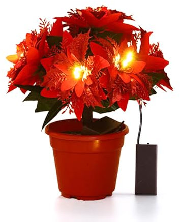 Künstlicher Weihnachtsstern-Blumentopf, Simulationsblumentopf, Helle Seide, Gefälschte Weihnachtsstern-Arrangements, Künstliche Weihnachtsstern-Blumen Im Topf mit LED-Beleuchtung