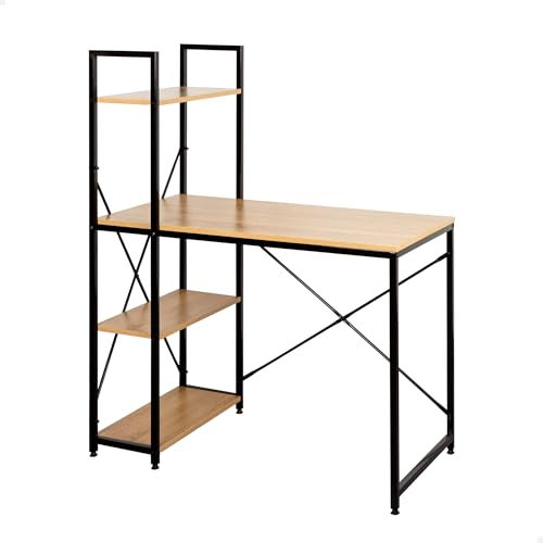 AKTIVE MAX Home Mesa Escritorio con estantería, 100x52x120 cm, 3 estantes, Tablero Madera, Estructura Acero Negro, Oficina y Estudio, Industrial, Patas de nivelación Ajustables, Escritorios (18421)