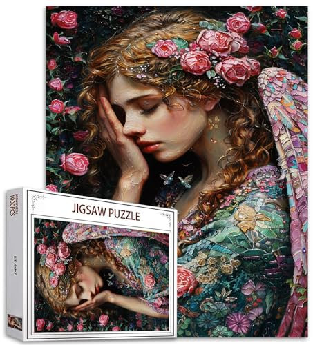 Angel Girl Feather Wings Jigsaw Puzzle 1000 Stück für Erwachsene, Garten Fee Jigsaw Puzzle geeignet für herausfordernde Familie Aktivität Spiele DIY Bunte geeignet für Home Wall Decor Geschenke