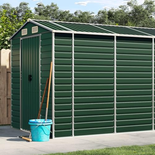 IKAYAA XXL Metall Gerätehaus Geräteschuppen Geräteschuppen Garten Schuppen mit Schrägdach Verzinkter Stahl-Grün-191 x 470 x 198 cm