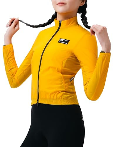INBIKE Winddichte Jacke Damen Windbreaker Fahrradjacke Leichtweight Atmungsaktiv UV Schutz SPF50+ Fahrrad Rennrad Fashion Arbeit Gelb L