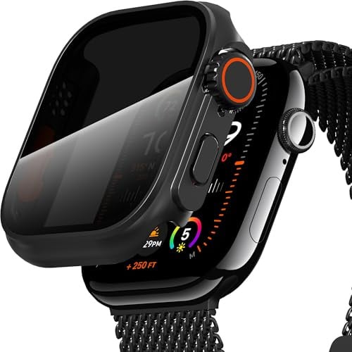 Diruite Hülle für Apple Watch Series 11/10 42mm Schutzhülle Anti Spy | Einzigartiges Design Harte PC Case mit Privatsphäre Hartglas,Hohe Empfindlichkeit,Kratzfest,Rundum Displayschutz,Schwarz,42mm
