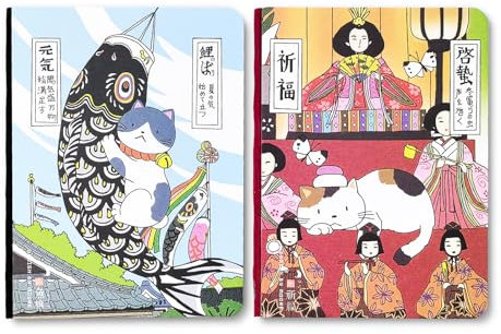 2 Stück Zusammensetzung Notebook, Notebook Schulsachen Tagebuch Notizbuch Japanische Cartoons Gedruckt Cover, A5 Lined Schreibbuch Handmalerei Cover Notizbuch Pad Autotyp Handgezeichnetes (Katze 2)
