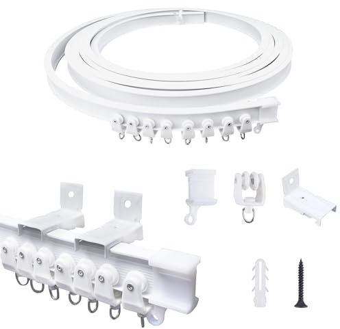 FOGAWA 5m Vorhangschiene wandmontage, Wandvorhangschiene, Flexible Gardinenschiene, Gebogen, Wandschiene für Vorhänge, Duschvorhangstange, Raumteiler, Vorhangschienensystem mit Wandhalterung, Weiß