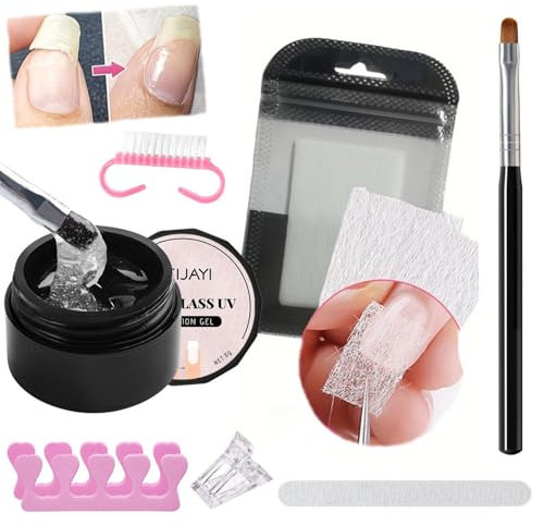 Nail Repair Kit for Broken Natural Nails - Broken Nail Repair Kit - Nail Extension Kit with Magical Fiberglass Repair Kits, Quick Building Gel Nail Glue, Nail File with Shape Clip Nail Art Accessories