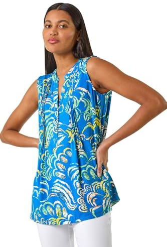Roman Pintuck Sleeveless Shirt for Women UK Ladies Vest Tank Top Summer Smart Blouse Stretchy Jersey T-Shirt Casual Spring Holiday Party Vacation Notch Neck