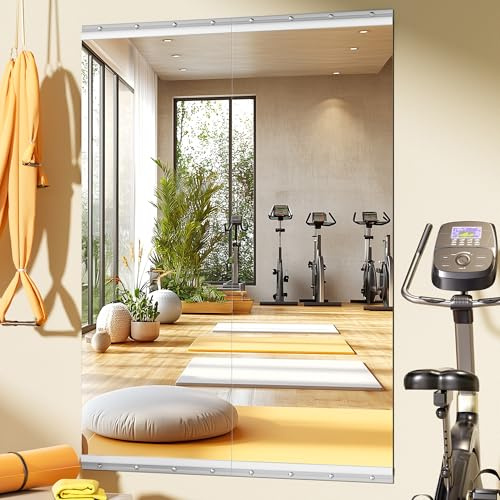 WINNICE Spiegel für Zuhause, 140 x 53 cm x 2 Stück, großer Ganzkörperspiegel für Yoga, rahmenloses gehärtetes Glas, Wandmontage für Zuhause, Fitnessstudio, Garage, Schlafzimmer, Badezimmer