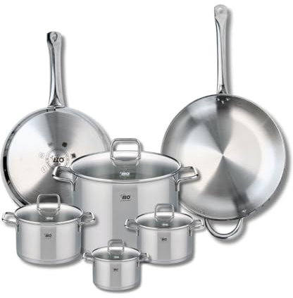 ELO 9510350 Batterie de cuisine 6 pièces, Ensemble de 2 Poêles de cuisson 28 et 32 cm et 4 faitouts 12, 14, 16 et 26 cm Elo Profi Citrin, inox, induction