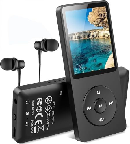 AGPTEK 64GB Reproductor MP3 Clásico, Reproducción de Música Hi-Fi sin Pérdidas, Reproductor MP3 Deportivo Walkman Portátil, Player Capacidad de Tarjeta TF hasta 128G(sin Tarjeta TF), Negro