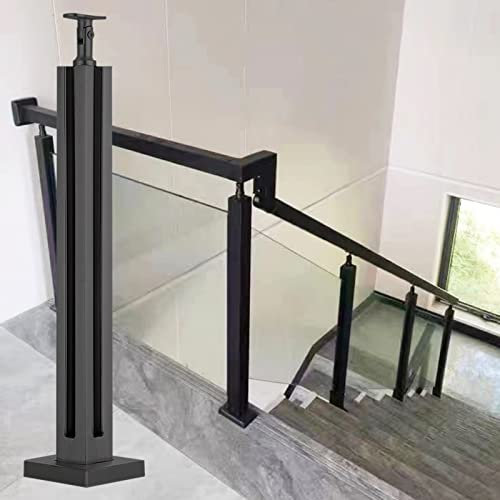 Generico Ringhiera in Vetro Nero per Scale Interne/Esterne, balaustra Commerciale con Montaggio a Pavimento per Pannelli da 10-12 mm, parapetto angolare da 105 cm, Sistema di Pali per Recinzione dure