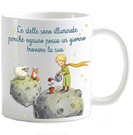 My Cust Tazza Mug personalizzabile Tema Favole Piccolo principe Frasi Famose significato Idea Regalo per Battesimo Cresima Comunione Festa Compleanno (Stelle illuminate)