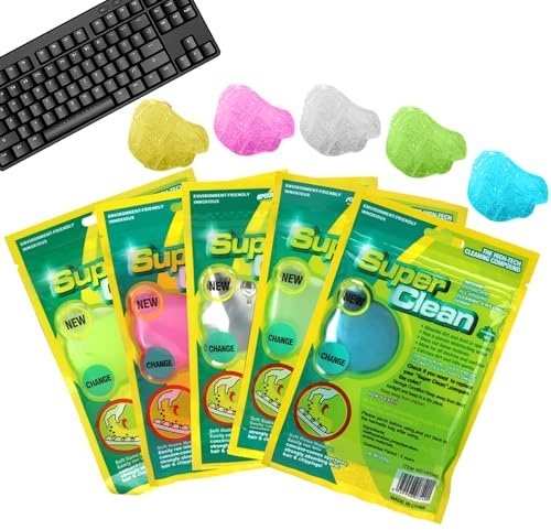 LUPATDY 5 Stück Tastatur Reinigungsgel, Keyboard Cleaner,Auto Reinigungsgel für den Innenraum Autoreinigung Wiederverwendbarer, Reinigungsset für Laptop, Drucker, Kameras, Auto 80g (80g x 5 Farbe)