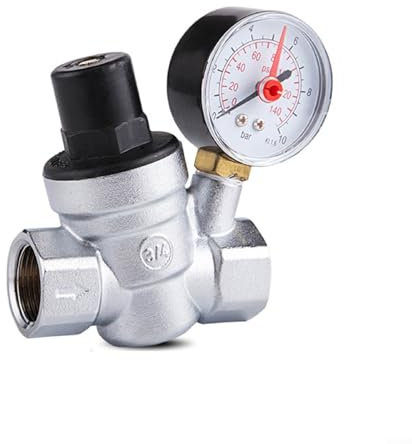 Druckminderer Wasser 3/4 Zoll DN20, Einstellbares Messing Wasserdruckventil mit Manometer für die meisten Wasserleitungsanschlüsse