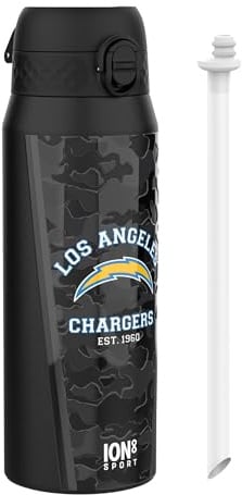 NFL Los Angeles Chargers Sports Thermal Water Bottle with Removable Straw, 750ml/24oz, Leak Proof Insulated Drinking Bottle, Easy to Open, Secure Lock, Dishwasher Safe, Flip Cover, Metal Water Bottle