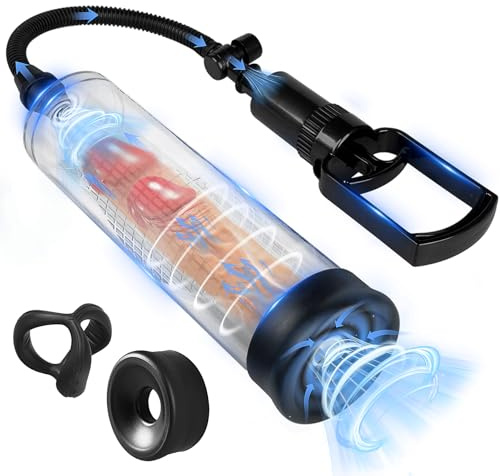 Penis Pump Sex Toys for Men,Baotsuri Manual Penis Enlarger Enlargement Extend Pump Air Pressure Device for Men Stronger Bigger Erections with 1 Triangular Penis Ring and 1 Large Silicone Penis Sleeve