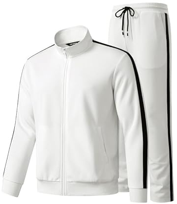 JMIERR Herren Traingsanzug Set Streatwear 2-Teiliger Jogginganzug Full Zip | 2-teiliger Tracksuit,Sportanzug herren ohne Kapuze,Kordelzug Taille,training,outdoor,freizeit