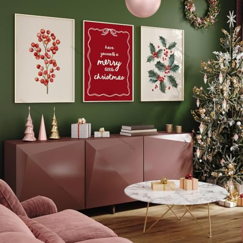 Ueiwffzo Weihnachten Wandbilder, 3er Poster Set, Christmas Bilder Moderne Bilder, Ohne Rahmen Kunstdrucke Wanddeko Wandposter Wohnzimmer Schlafzimmer Wanddeko (30x40cm)